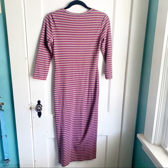 Juicy by Juicy Couture Knit Rainbow Striped Ribbed Midi Dress Side Slit Bodycon - Picture 12 of 15